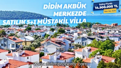 5+1 Detached Villa for Sale with Sea View in Didim Akbük