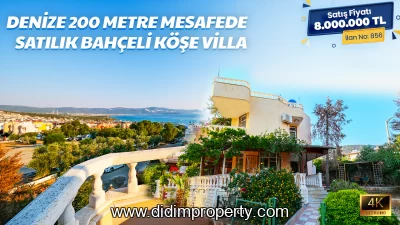3+1 Semi-Detached Villa for Sale 200 Metres from the Sea in Didim Akbük
